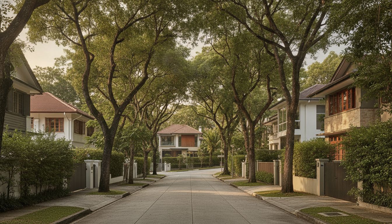 Residential street in Lucky Heights, District 16, Singapore.